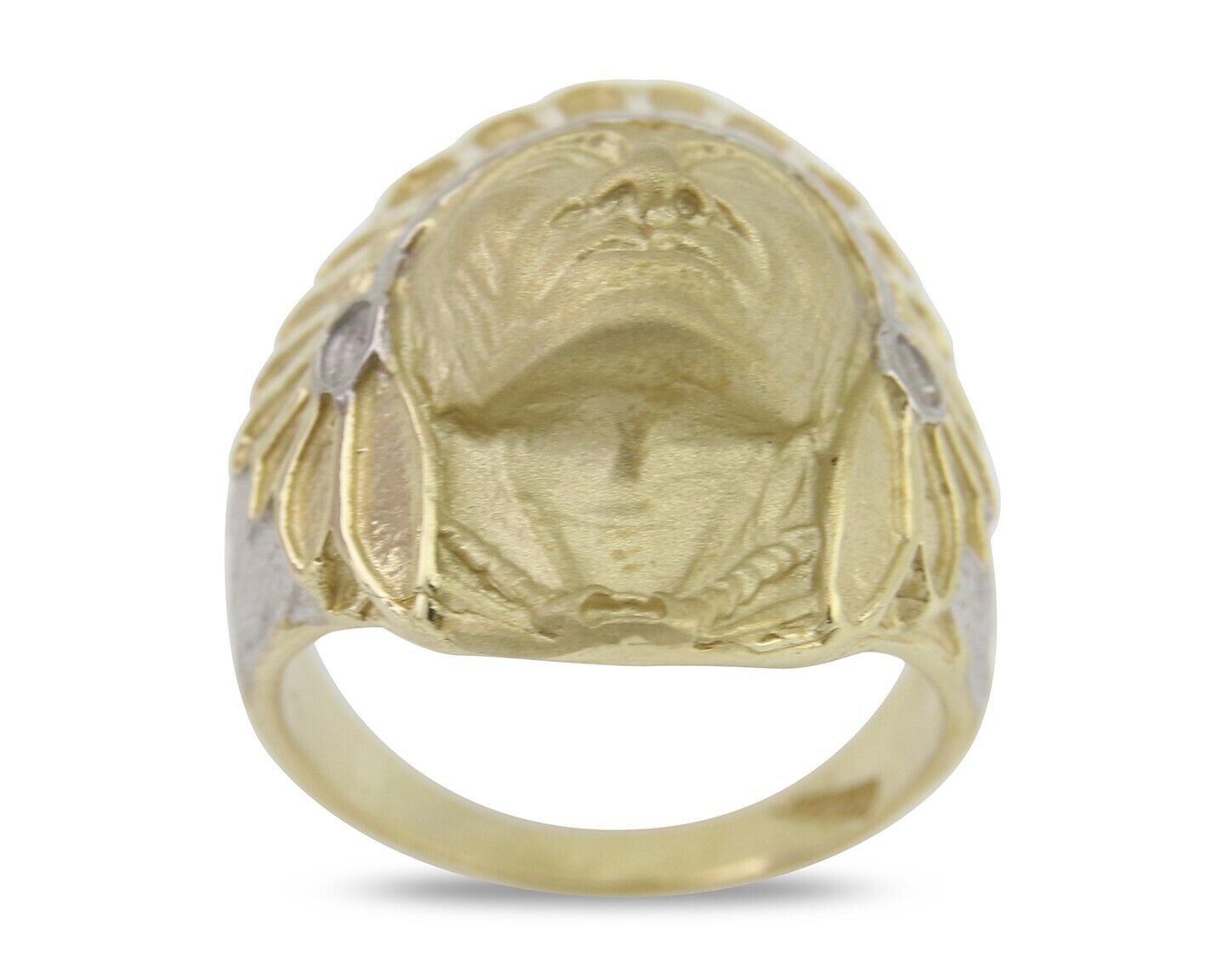 Men 10k Solid Gold Indian Chief Ring Tribal Head Dress Exquisite Detail Size 10