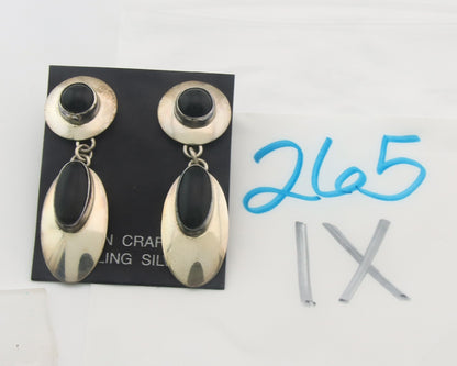Navajo Earrings Sterling Silver Natural Onyx Dangle Vintage Handmade