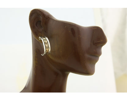 Navajo Hoop Earrings 925 Silver & Gold Artist Signed Randall Endito C.80's