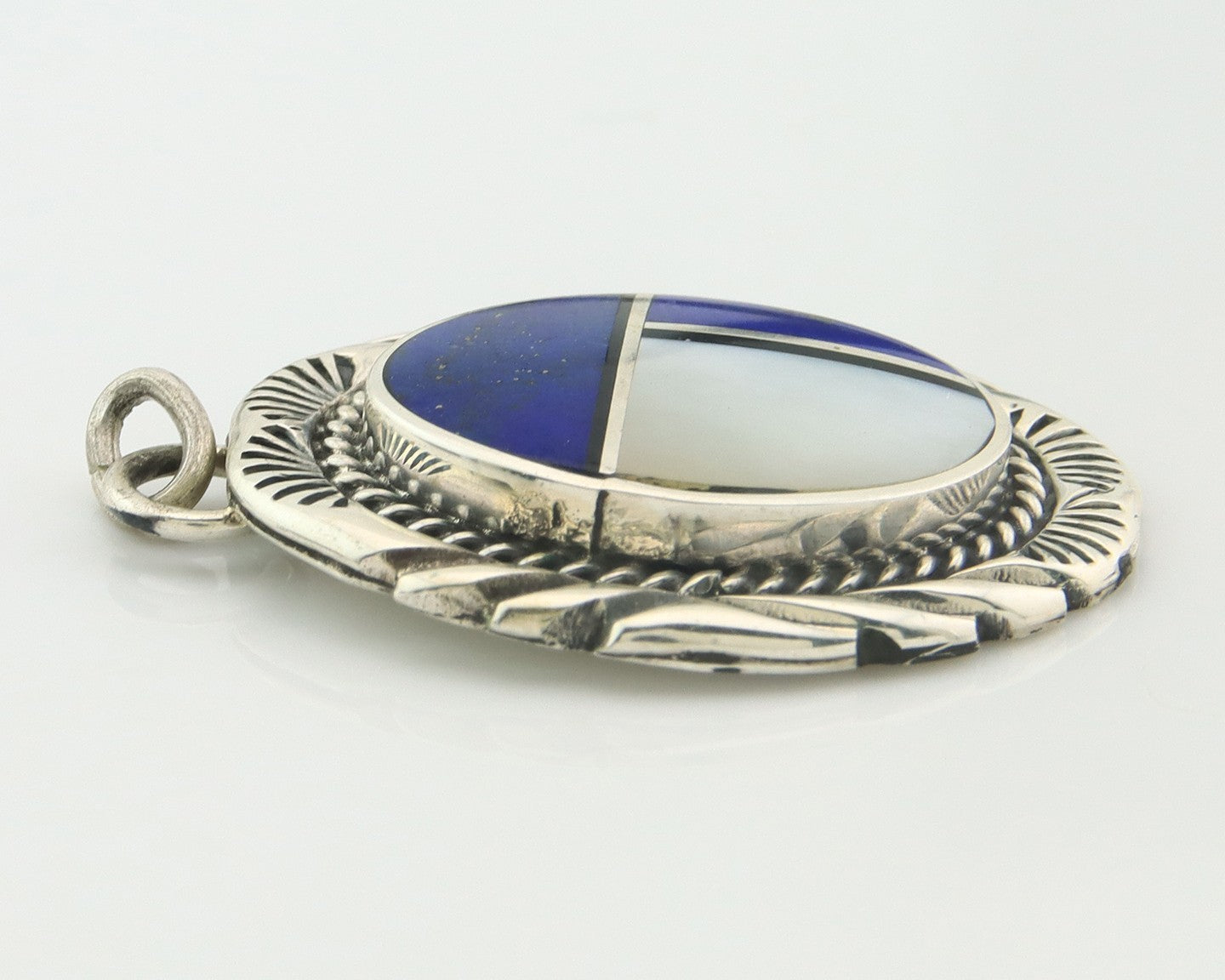 Navajo Pendant Sterling Silver Natural Gemstone Vintage Signed Bull Head