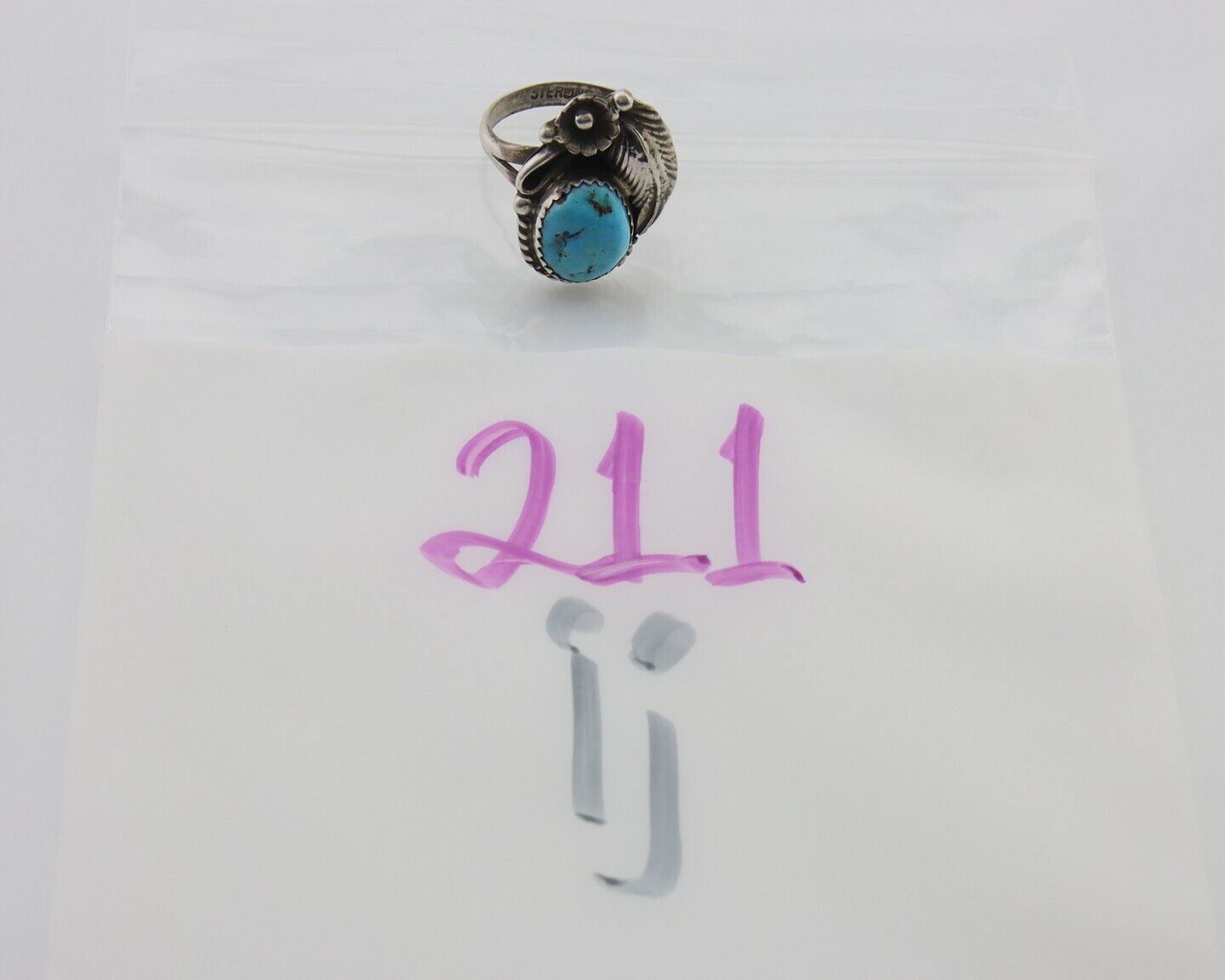 Navajo Ring 925 Silver Sleeping Beauty Turquoise Native American Artist C.80's