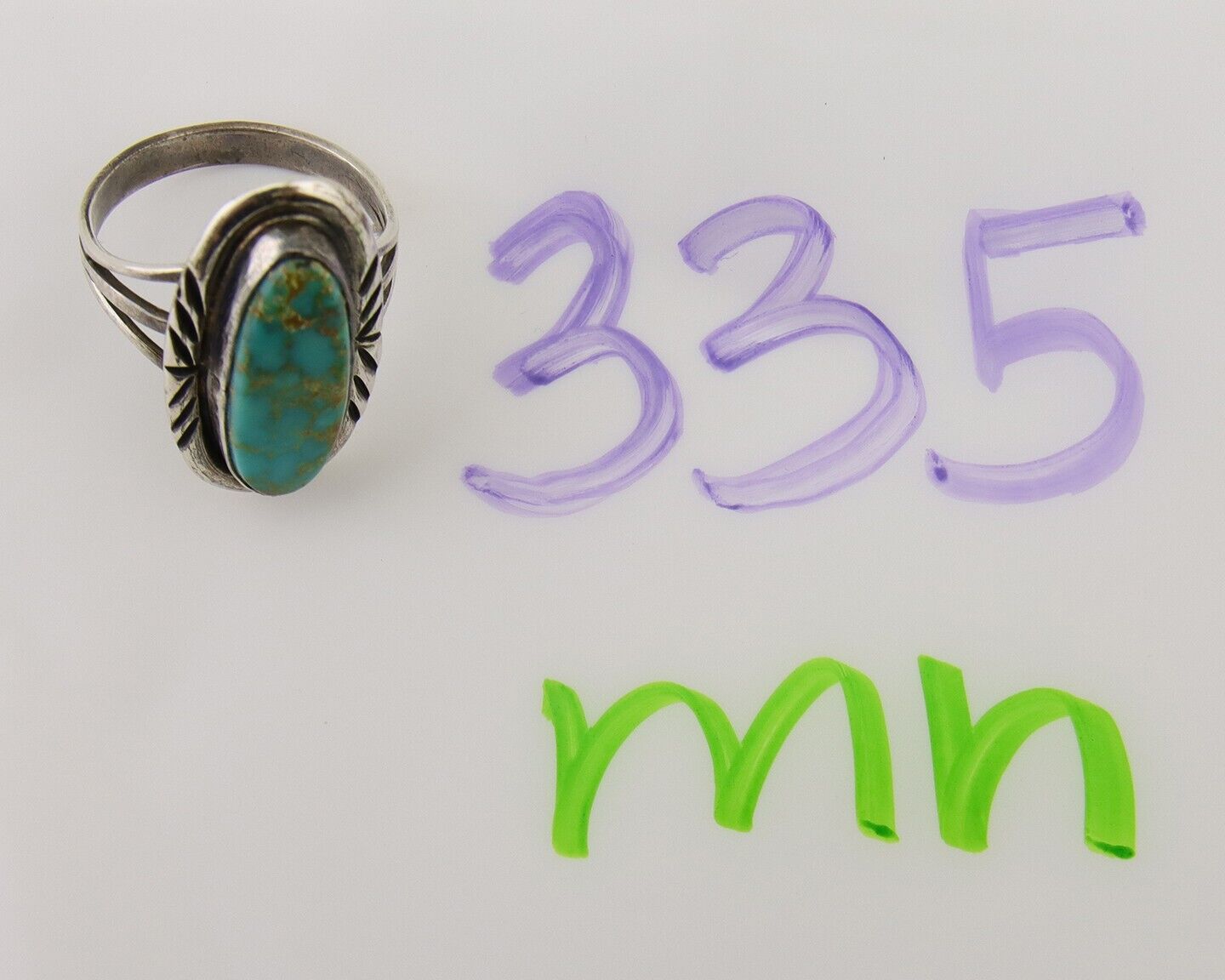 Navajo Ring 925 Silver Nevada Blue Turquoise Signed MC C.80's