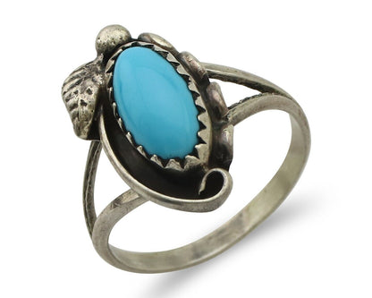 Navajo Ring 925 Silver Sleeping Beauty Turquoise Artist Signed SC C.80's