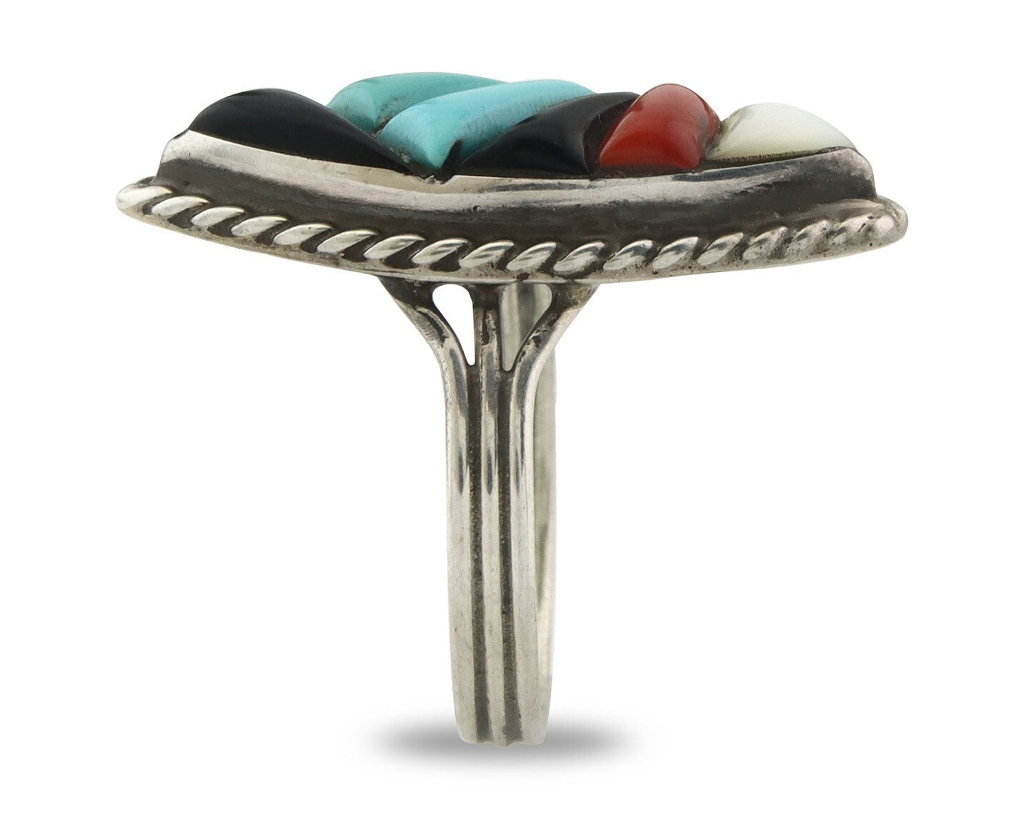 Vintage Zuni Ring 925 Sterling Silver Natural Gemstone Signed R & GT Size 7.0