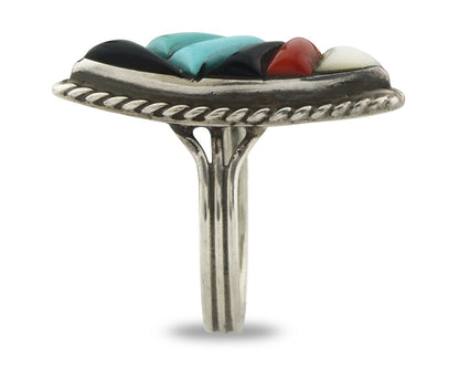 Vintage Zuni Ring 925 Sterling Silver Natural Gemstone Signed R & GT Size 7.0