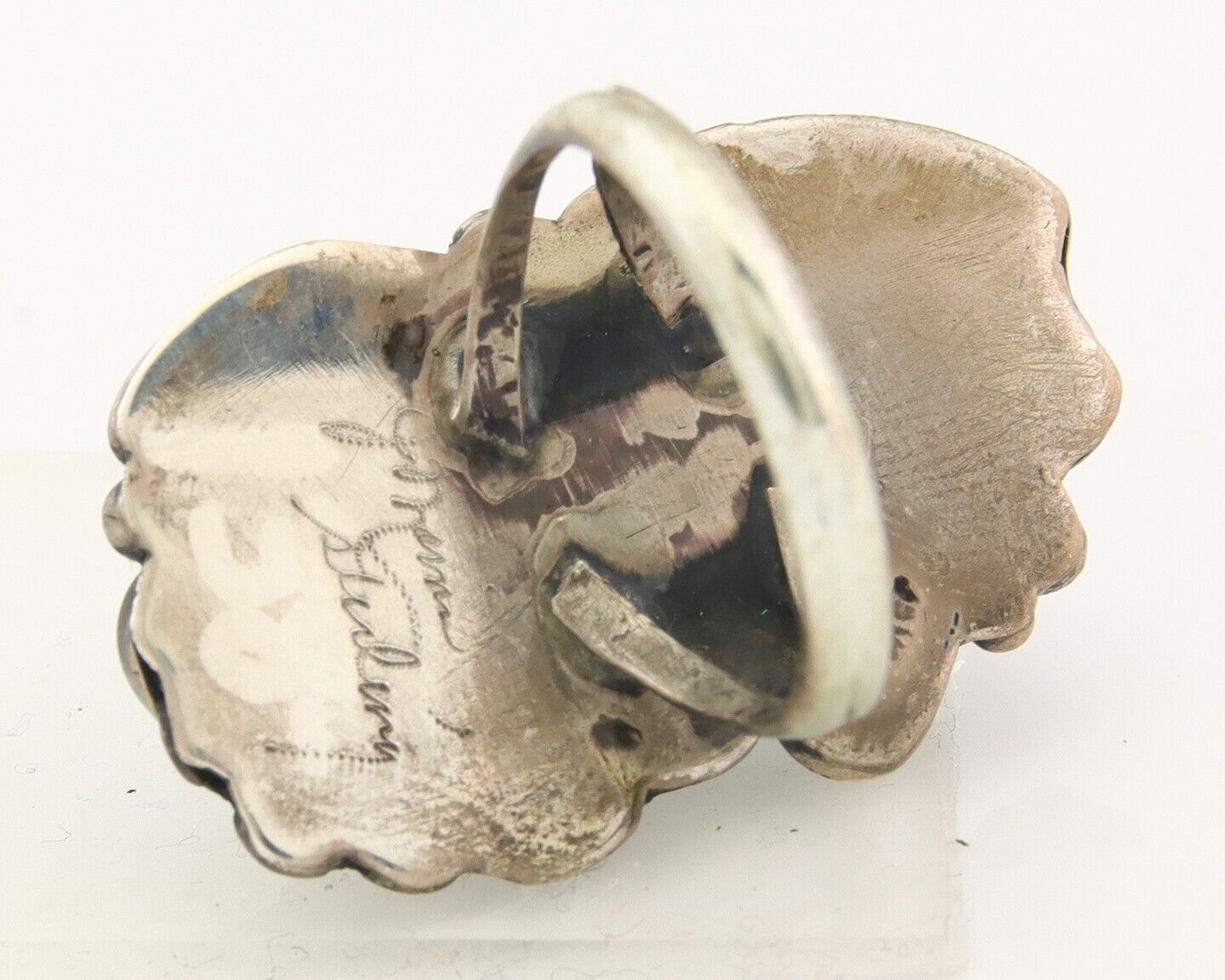 Navajo Ring 925 Sterling Turquoise Artist Justin Morris C.80's Size 8.25