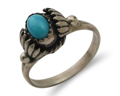 Navajo Ring 925 Silver Kingman Turquoise Native American Artist Made In 1985