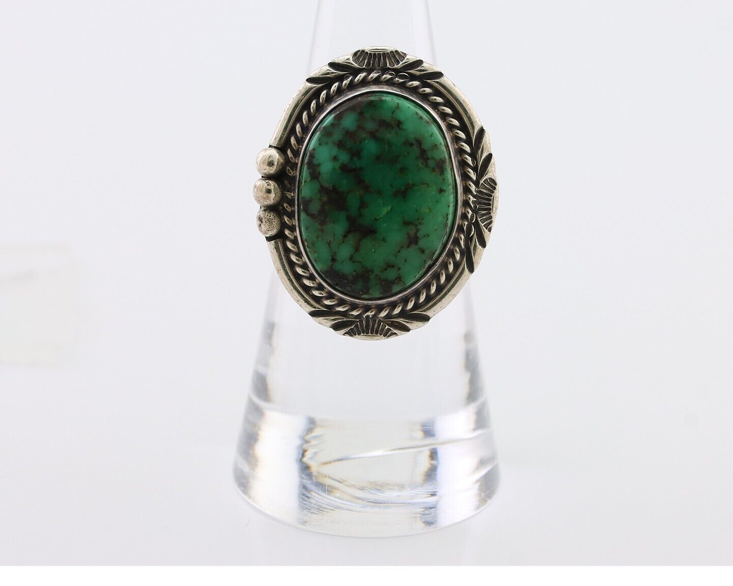 Navajo Ring 925 Silver Green Turquoise Signed William Denetdale 6.75 C.80's
