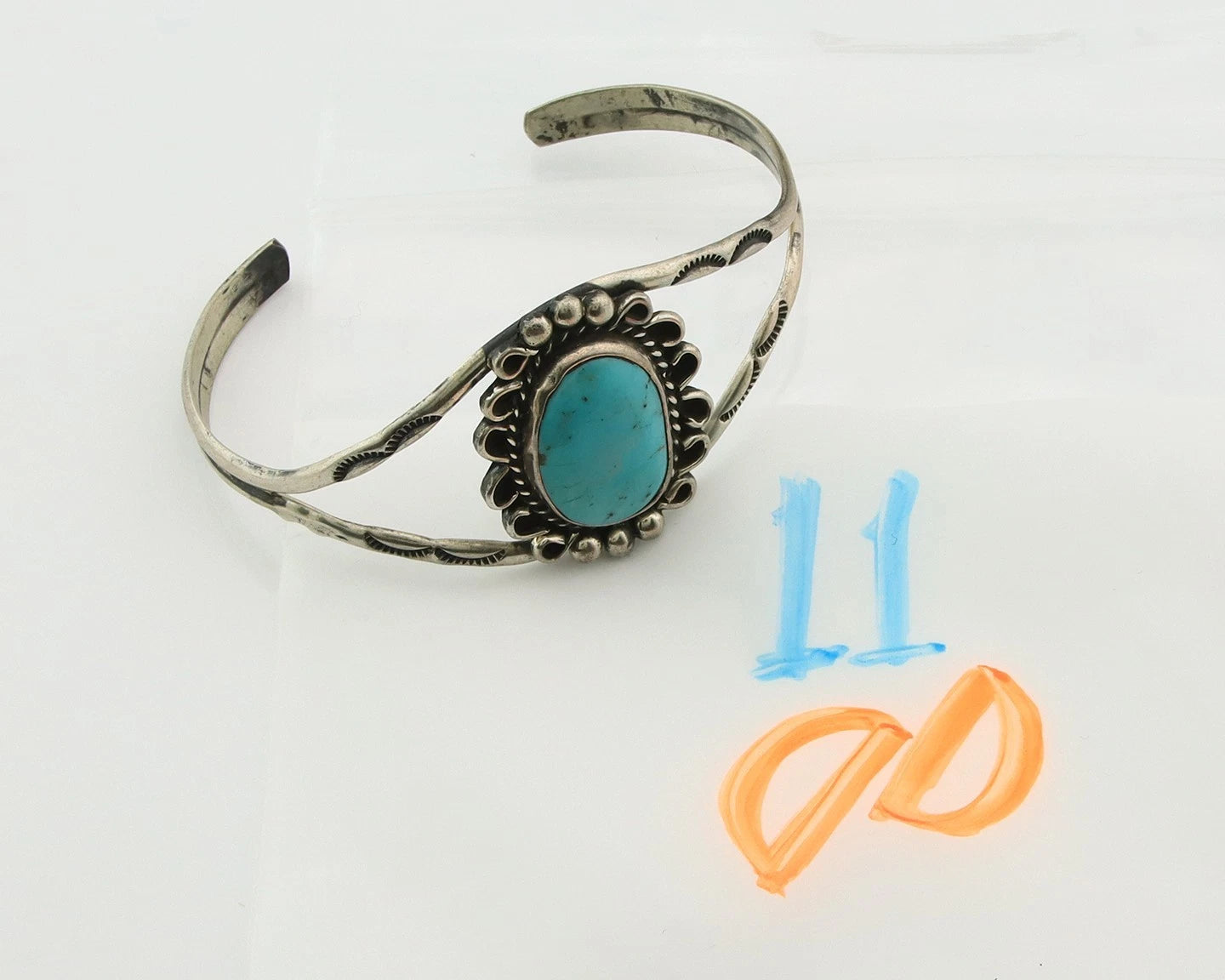 Navajo Cuff Bracelet Sterling Silver Vintage Turquoise Handmade Signed LL