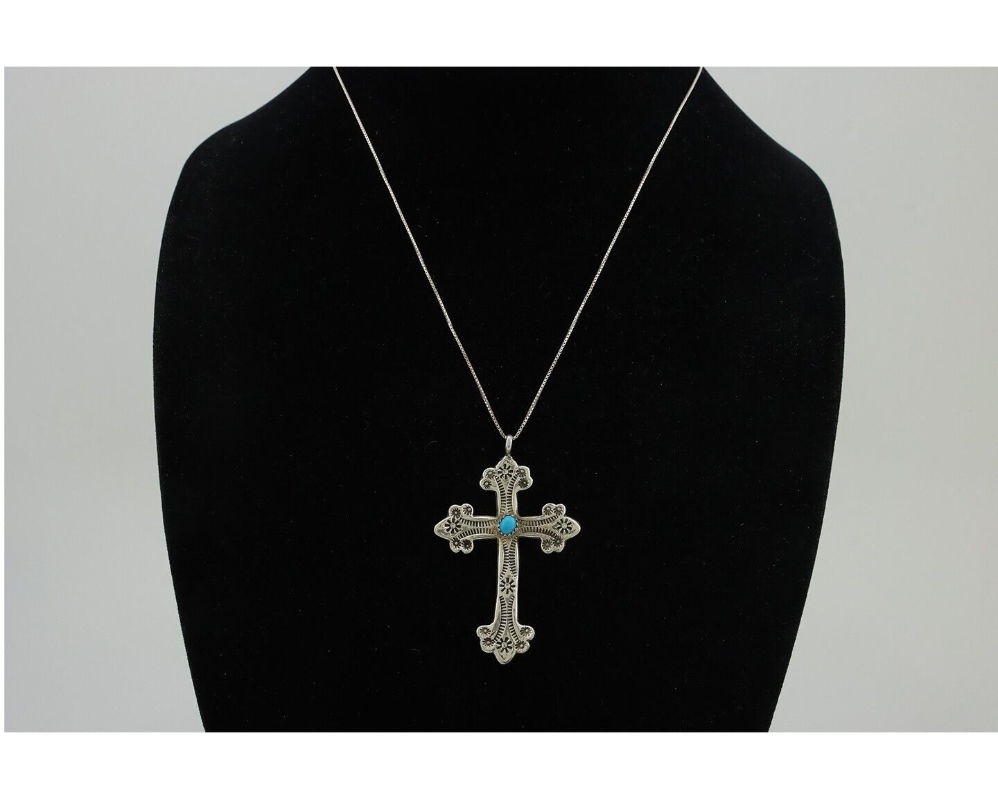 Navajo Cross Necklace 925 Silver Turquoise Hand Stamped Native American C.80's