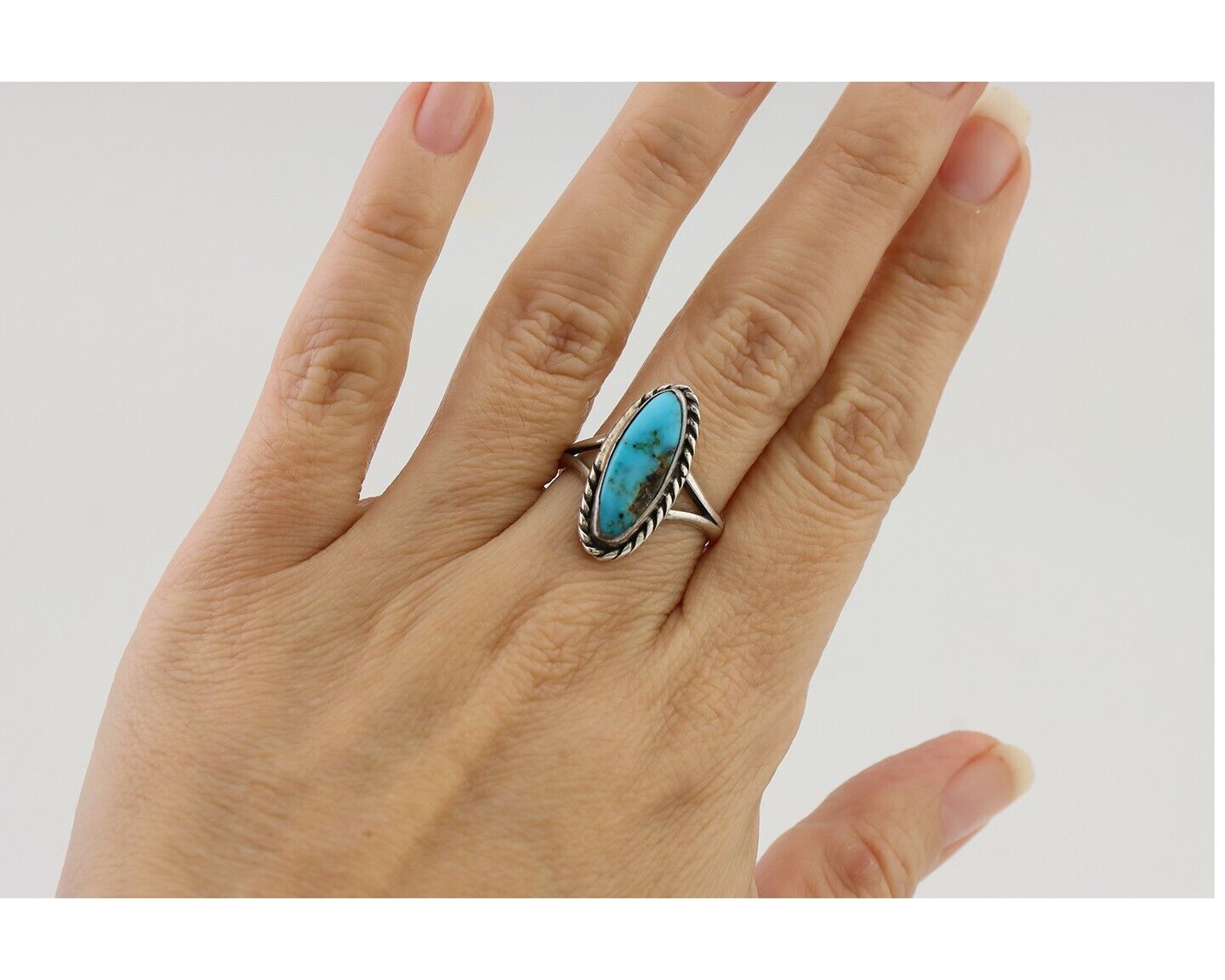 Navajo Handmade Ring 925 Silver Kingman Turquoise Size 7.5 C.80's