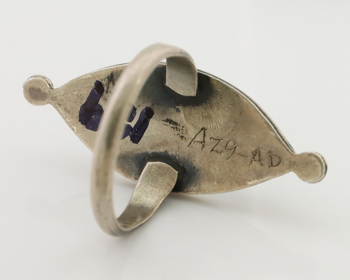 Vintage Navajo Ring 925 Silver Natural Turquoise Signed AZ9-AD Size 7.75