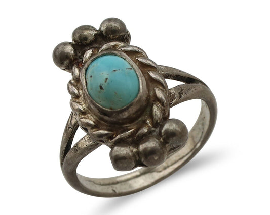 Navajo Ring 925 Silver Natural Blue Turquoise Native American Artist C.1980's