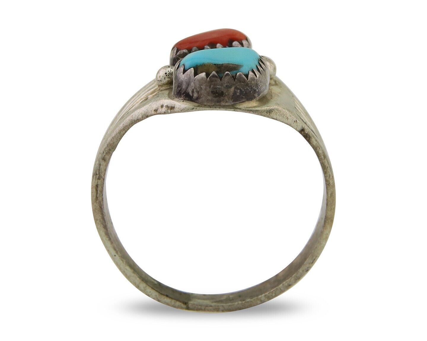 Navajo Handmade Ring 925 Silver Turquoise & Coral Native Artist C.80's