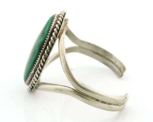 Navajo Cuff Bracelet Sterling Silver Natural Malachite Artist Signed JY
