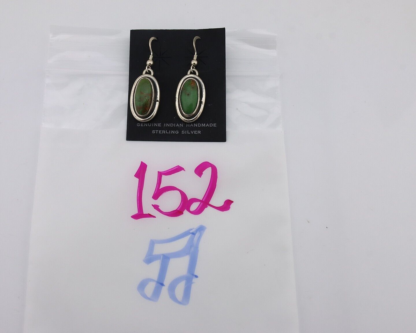 Navajo Earrings 925 Silver Natural Green Turquoise Native Artist C.80s