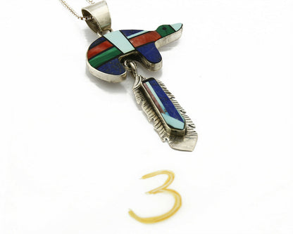 Navajo Inlaid Gemstone Pendant .925 Silver Handmade Signed F&L Yazzie C.80's