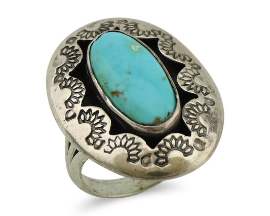 Navajo Ring 925 Silver Natural Blue Turquoise Signed M Montoya C.80's