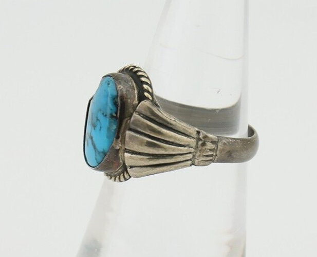 Navajo Ring 925 Silver Natural Turquoise Native American Artist C.80's Size 5.5