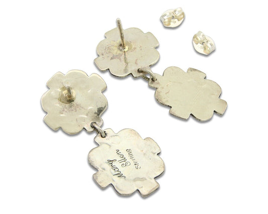 Navajo Earrings 925 Silver Turquoise & Coral Artist Signed Mary Ellen C.80's