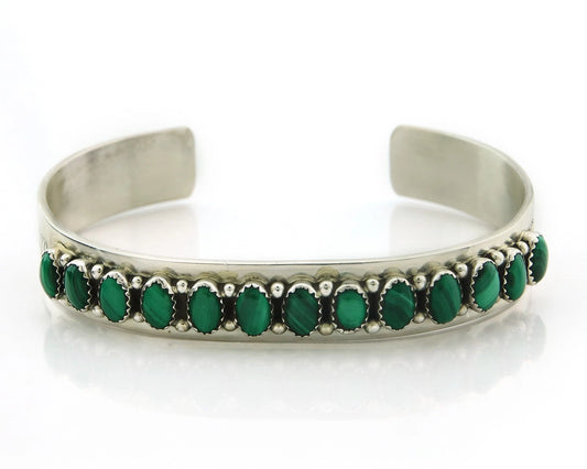 Navajo Cuff Bracelet Sterling Silver Malachite Vintage Signed L Blackgoat
