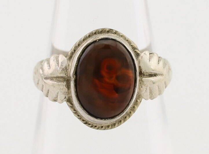 Navajo Handmade Ring 925 Silver Natural Fire Opal Native Artist Size 5.0 C.80's