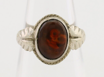 Navajo Handmade Ring 925 Silver Natural Fire Opal Native Artist Size 5.0 C.80's