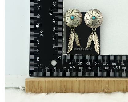 Navajo Earrings Sterling Silver Turquoise Vintage Dangle Signed Ramone