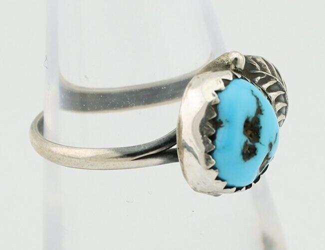 Navajo Ring 925 Silver Sleeping Beauty Turquoise Native American Artist C.80's