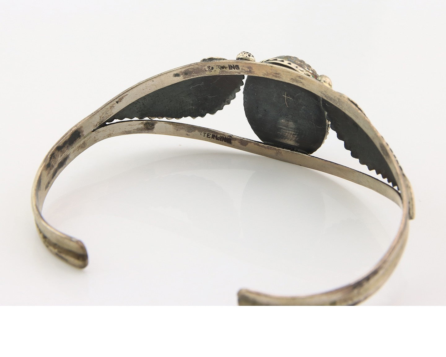 Navajo Bracelet Sterling Silver Turquoise Hand Stamped Native American Artist