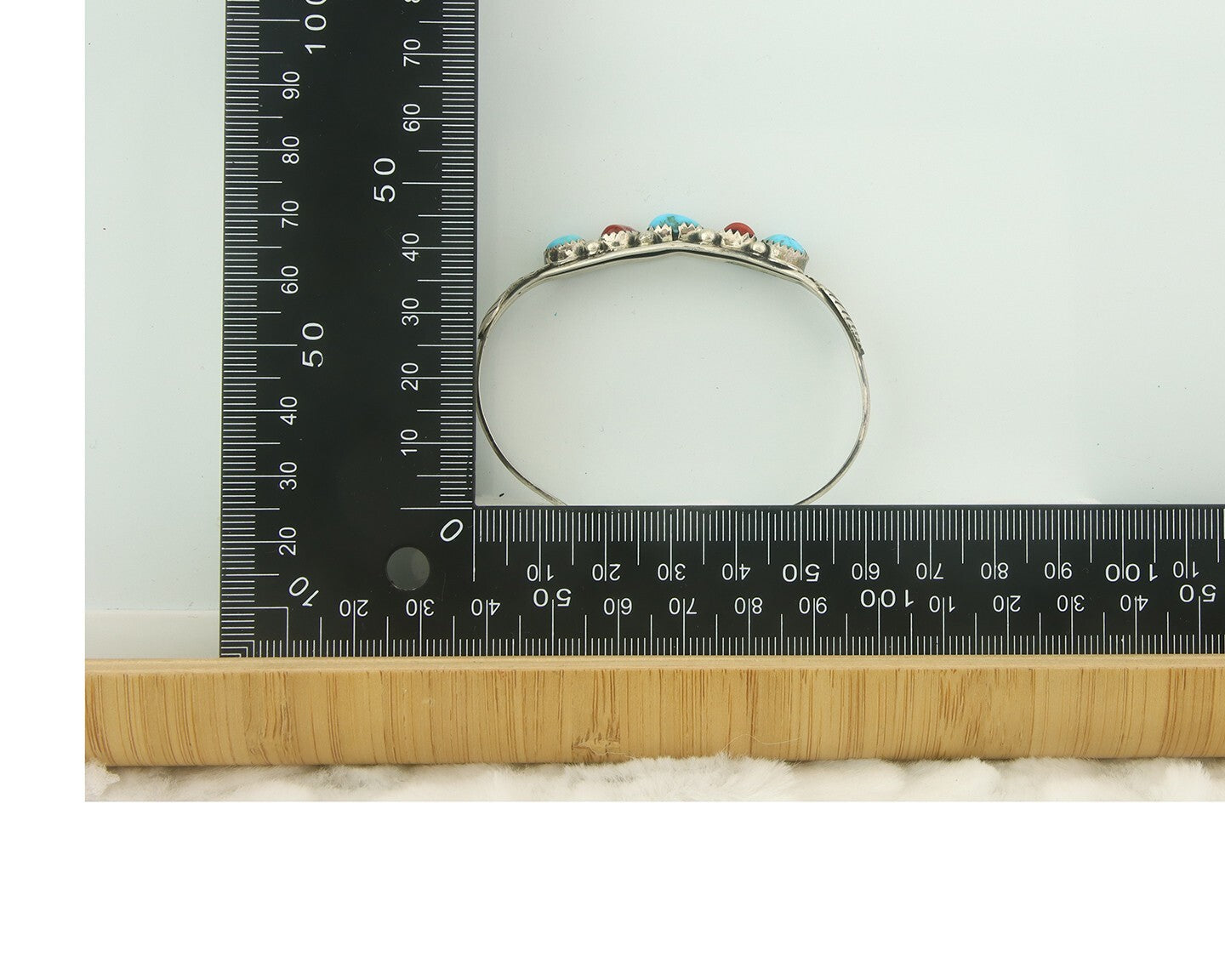 Navajo Bracelet 925 Silver Coral & Turquoise Cuff Signed D C.80's