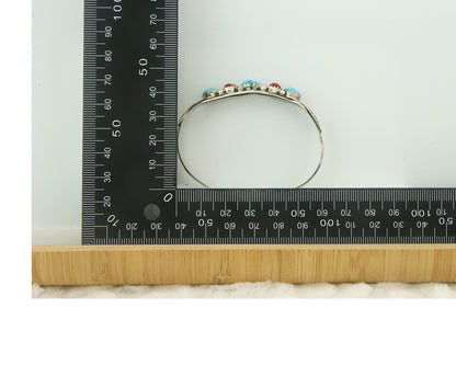 Navajo Bracelet 925 Silver Coral & Turquoise Cuff Signed D C.80's