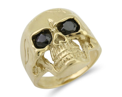 Men 14k SOLID Gold Skull Ring Lab Created Black Onyx Eyes Size 12