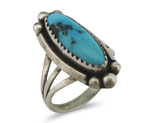 Navajo Ring .925 Silver Sleeping Beauty Turquoise Signed SkyStone Creations C80s