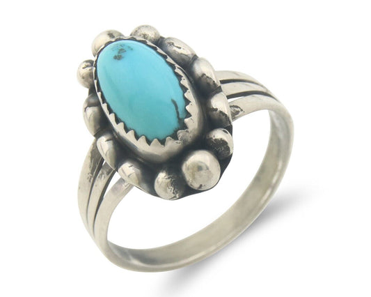 Navajo Ring 925 Sterling Natural Turquoise Native Artist C.80's Size 7.25