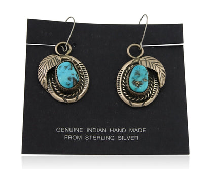 Navajo Dangle Earrings 925 Silver Morenci Turquoise Native Artist Signed JG C80s