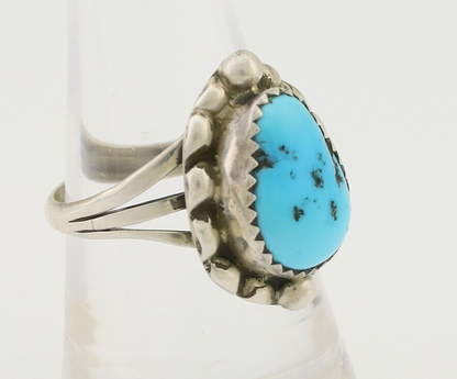 Navajo Ring 925 Silver Sleeping Beauty Turquoise Artist Signed SC C.80's