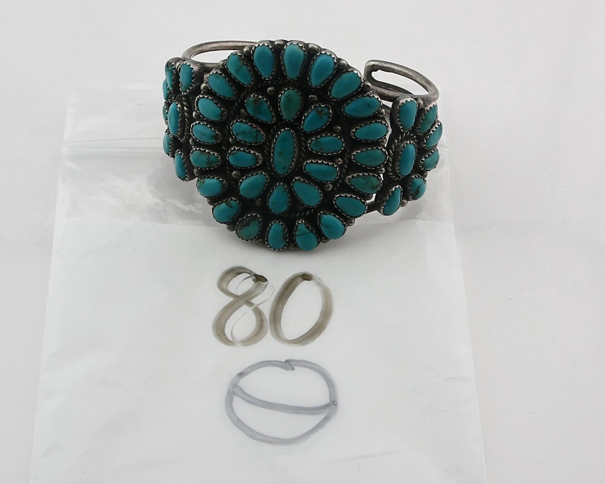 Navajo Cuff Bracelet Sterling Silver Kingman Vintage Turquoise Native Artist C80