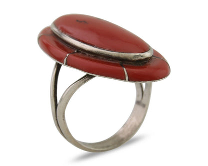 Natural Ring 925 Silver Natural Red Coral Artist Signed P Size 8