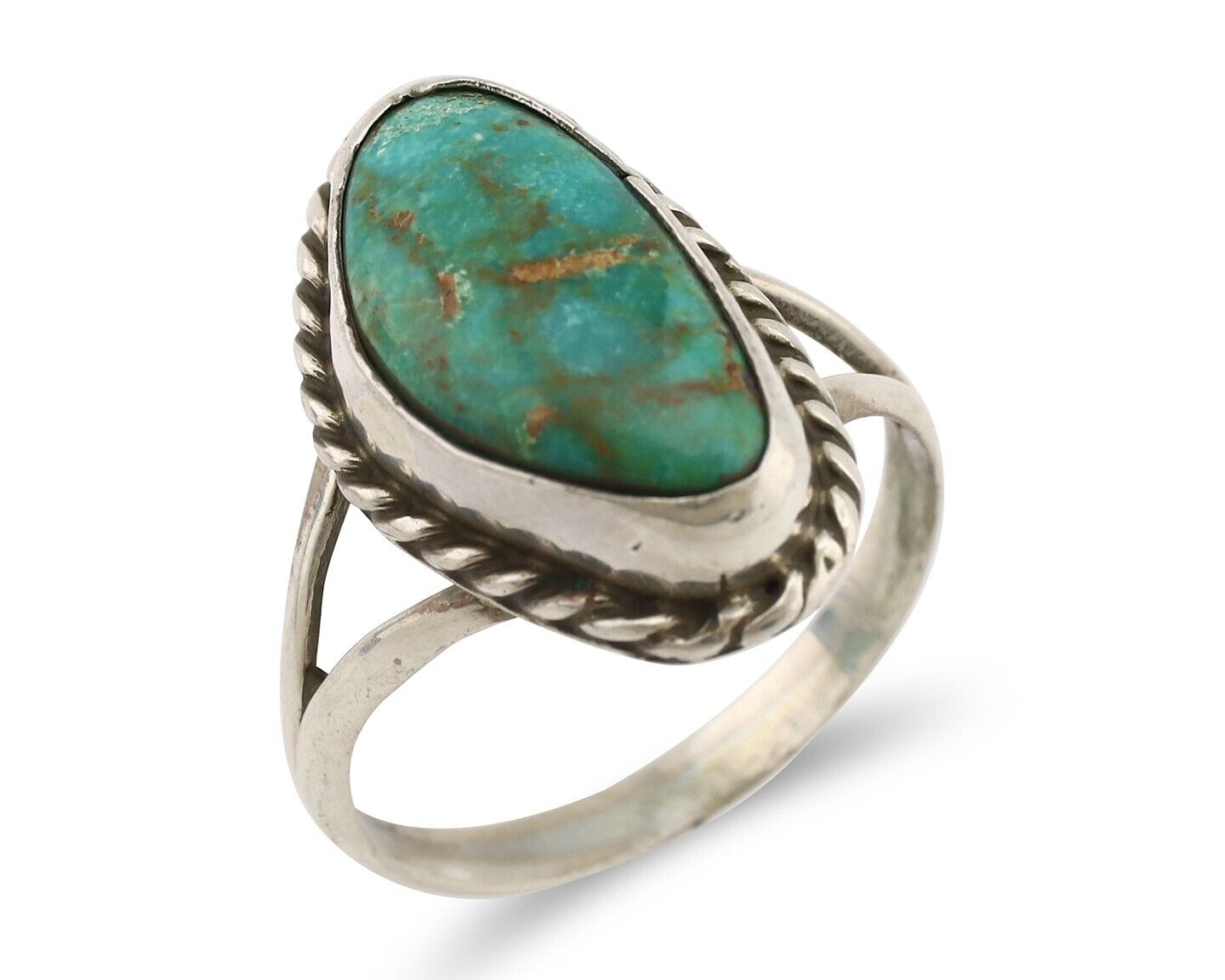 Navajo Ring 925 Silver Natural Turquoise Artist Signed Rabbit Stick C.80's