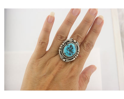 Vintage Navajo Ring 925 Sterling Authentic Turquoise Signed A Sz 10