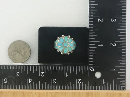 Native American Ring Sterling Silver Natural Turquoise Signed Size 7.75