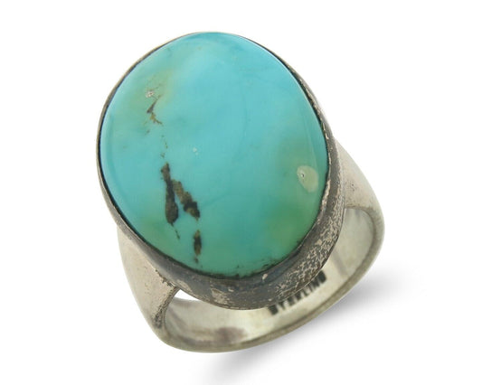 Navajo Ring 925 Sterling Turquoise Handmade Signed M Montoya C.80's Sz 9.75