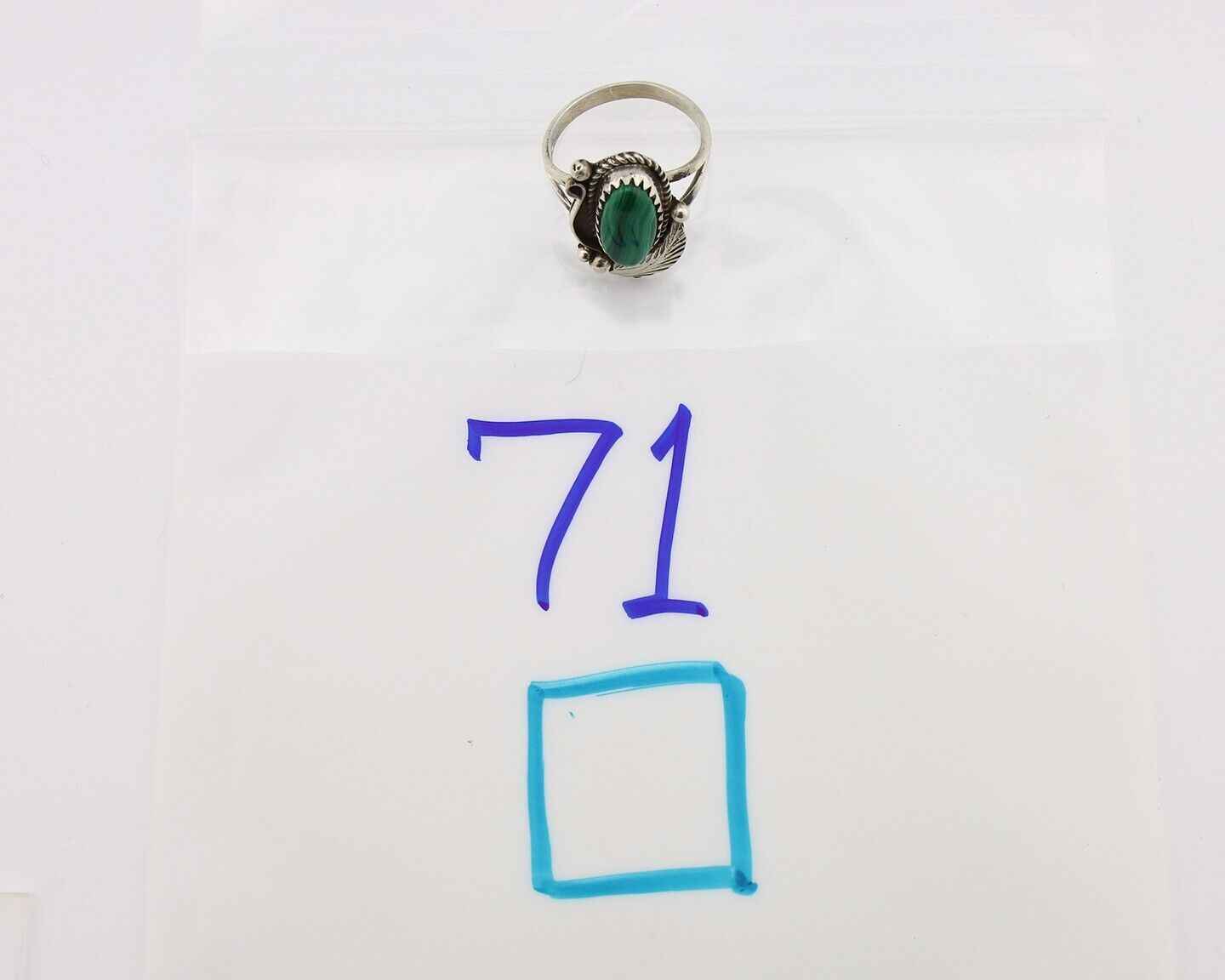 Navajo Ring 925 Silver Natural Malachite Artist Signed Justin Morris C.80's