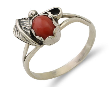 Navajo Handmade Ring 925 Silver Natural Coral Native Artist Size 6.5 C.80's