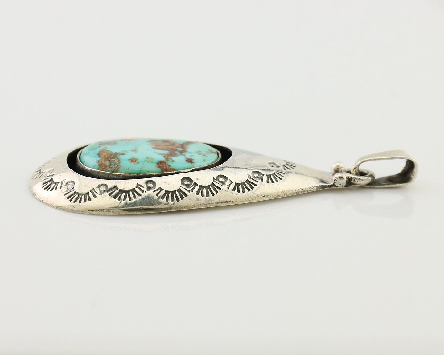 Navajo Pendant 925 Silver Royston Turquoise Artist Signed MC C.80's