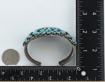 Navajo Cuff Bracelet Sterling Silver Kingman Vintage Turquoise Signed SIK C.80's