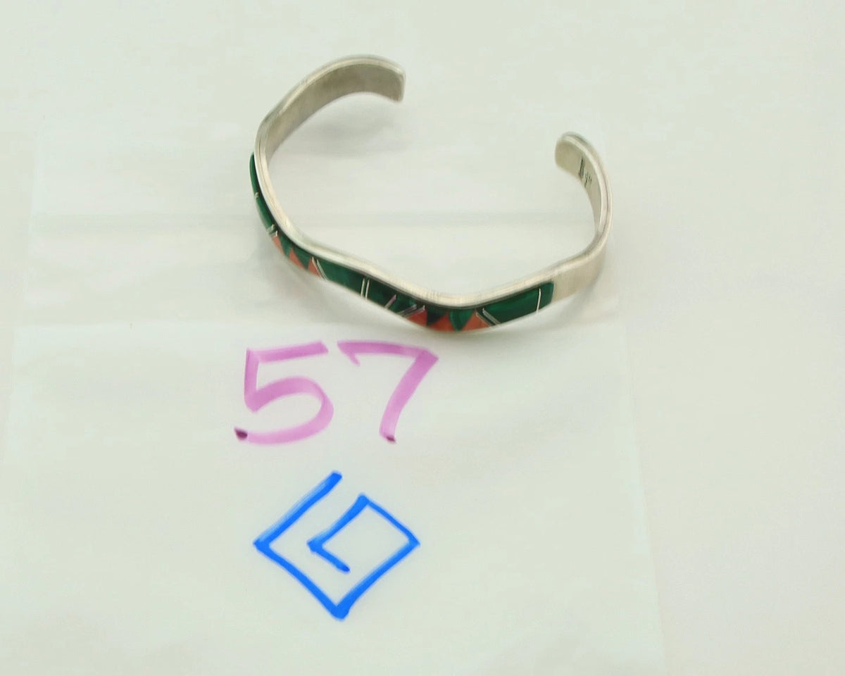 Navajo Cuff Bracelet 925 Sterling Silver Malachite & Oyster Vintage Signed BL