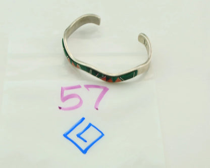Navajo Cuff Bracelet 925 Sterling Silver Malachite & Oyster Vintage Signed BL