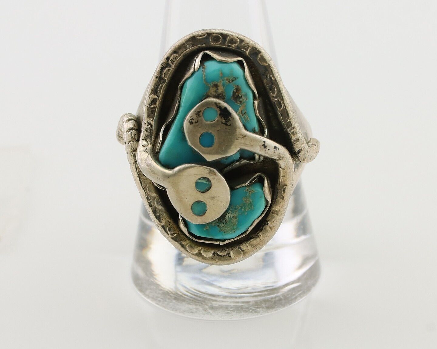 Mens Heavy Zuni Snake Ring 925 Silver Turquoise Signed EFFIE CALAVASA C.80's